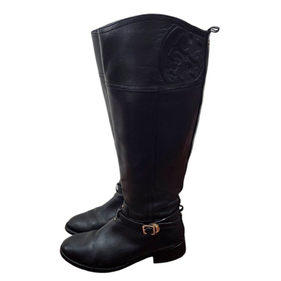 TORY BURCH Marlene Round-Toe Knee-High Black Leather Riding Boots Size 7.5 M - Picture 6 of 16